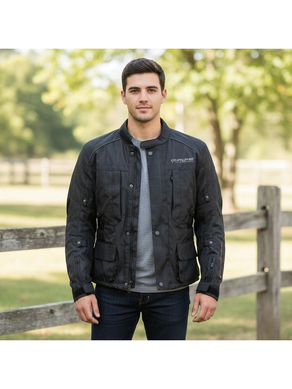 Men's FASTLANE Black Grey XS Performance Motorcycle Jacket